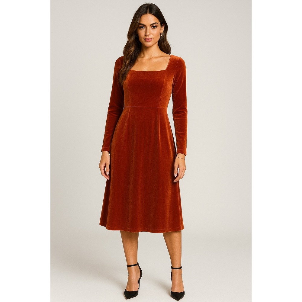 Jessakae Dress‎ Women L Velvet Whimsigoth Romantic Midi Copper Wedding Guest